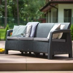 Диван пластиковый Корфу Макс (Corfu love seat max) графит в Чебаркуле - chebarkul.mebel24.online | фото 3