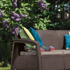 Диван пластиковый Корфу Макс (Corfu love seat max) коричневый в Чебаркуле - chebarkul.mebel24.online | фото 2