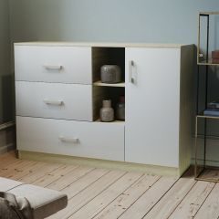 Комод К-3.1 (Дуб сонома/Белый жемчуг) в Чебаркуле - chebarkul.mebel24.online | фото 2
