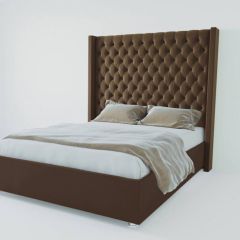 Кровать Версаль ЛЮКС с ПМ 1600 (экокожа коричневая) в Чебаркуле - chebarkul.mebel24.online | фото