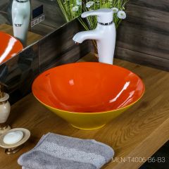 Накладная раковина melana mln-t4006-b6+b3 (желто-красная) в Чебаркуле - chebarkul.mebel24.online | фото