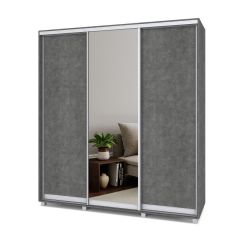 МАРТИН Шкаф-купе с зеркалом Камень темный (2000*450) М402 в Чебаркуле - chebarkul.mebel24.online | фото 1
