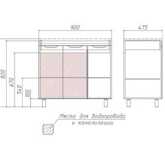 Тумба под умывальник Andrea 90 3D без ящика Домино (D37005T) в Чебаркуле - chebarkul.mebel24.online | фото 2