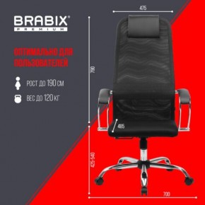 Кресло BRABIX PREMIUM "Ultimate EX-800" хром, плотная двойная сетка Х2, черное, 532911 в Чебаркуле - chebarkul.mebel24.online | фото 6