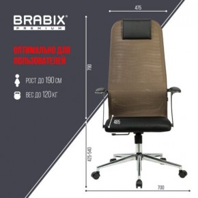 Кресло BRABIX PREMIUM "Ultimate EX-801" хром, плотная двойная сетка Х2, черное/коричневое, 532920 в Чебаркуле - chebarkul.mebel24.online | фото 6