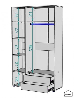 Шкаф Linnea MHR-3-2 2050х1200х510 (Белый-М 11.1.1) в Чебаркуле - chebarkul.mebel24.online | фото 3